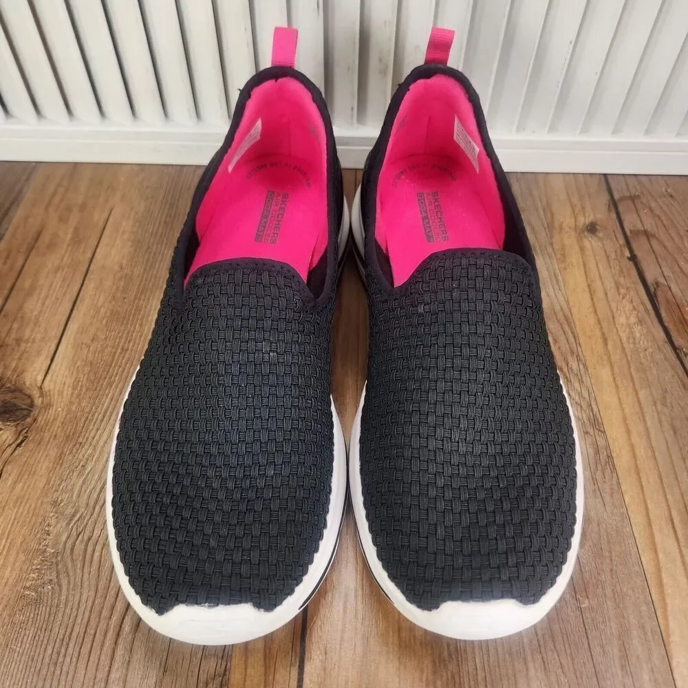 Skechers GOwalk 6 Womens 11 Black Pink Stretch Fit Goga Mat Walking Shoes 124398